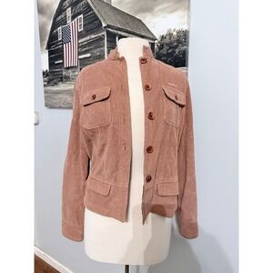 Longaberger brown Corduroy Button-Up Jacket embroidered size small medium